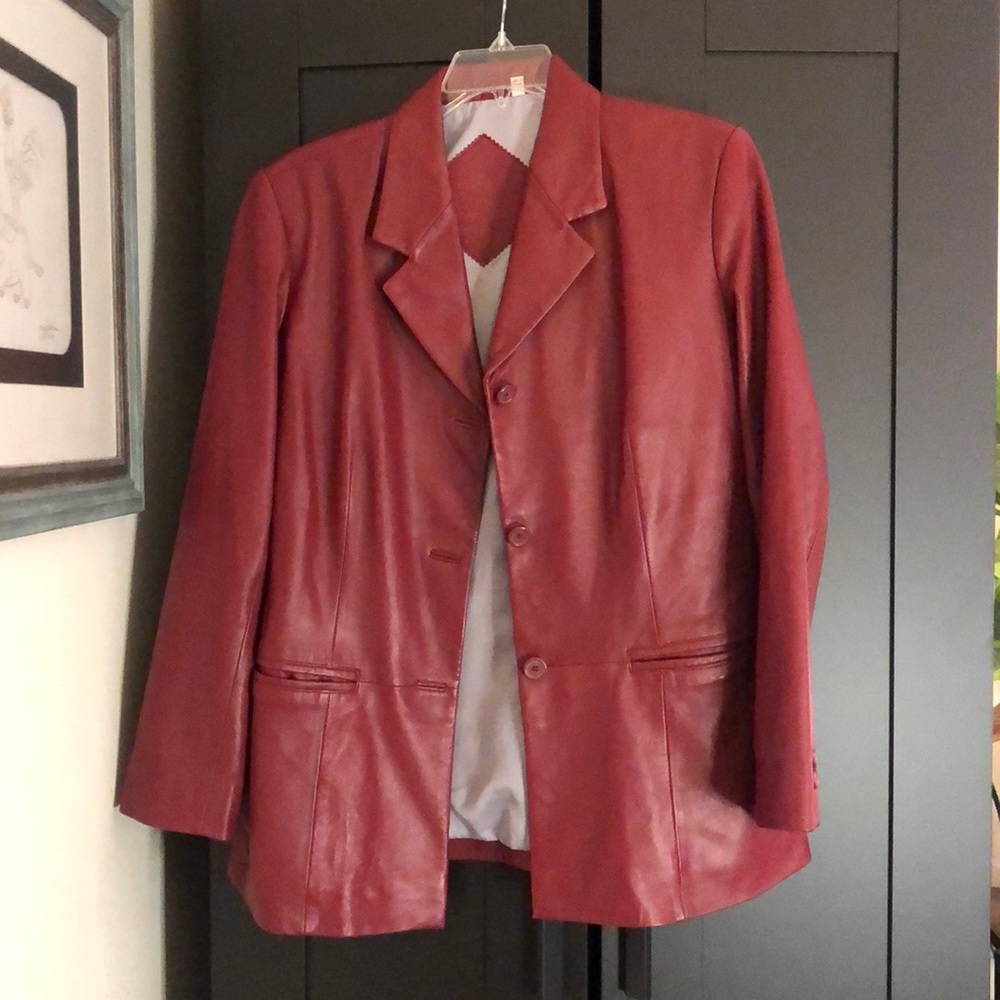 Buttery deep red lambskin leather jacket size L